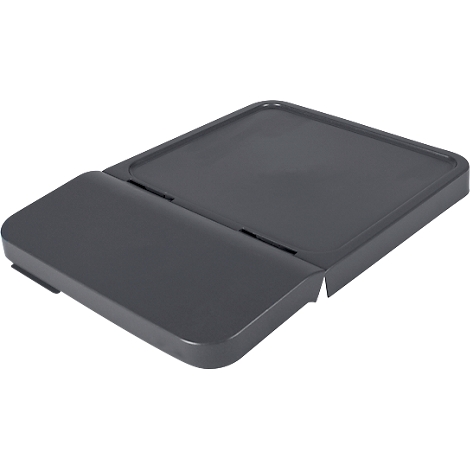 Gray rectangular plate with folding part, detail shot.