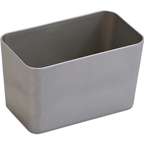 Caja de almacenamiento rectangular gris con esquinas redondeadas.