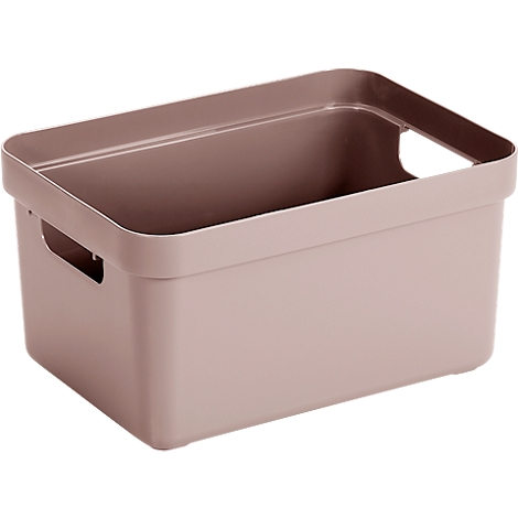 Light brown storage box with handles. It is set against a neutral background.