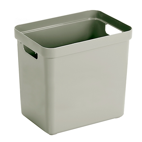 Grey rectangular storage box with handle openings on the sides.