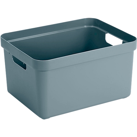 Light gray plastic storage box with handle openings.
