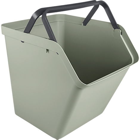 Light green, angular carry basket with black handle. The basket has a rectangular shape, a beveled side and a black handle.
