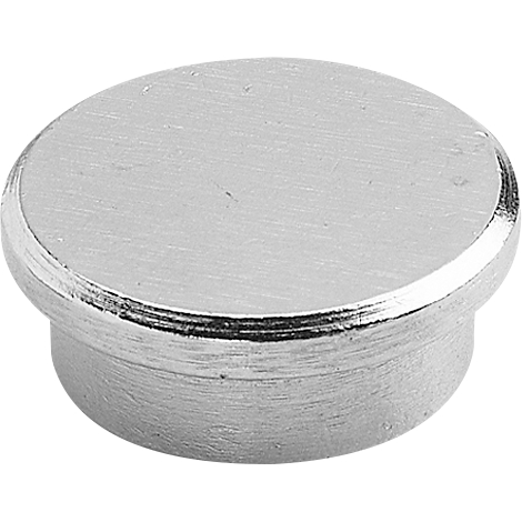 Round, silver furniture knob with a slightly roughened surface.