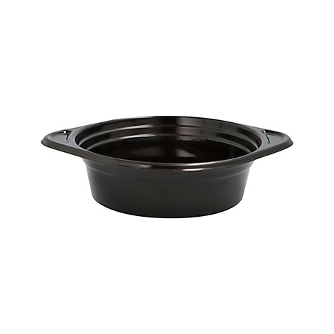 Schwarze, ovale Schale mit zwei Griffen.