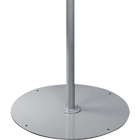 Base ronde grise avec un tuyau vertical. Quatre vis relient le tuyau à la base.