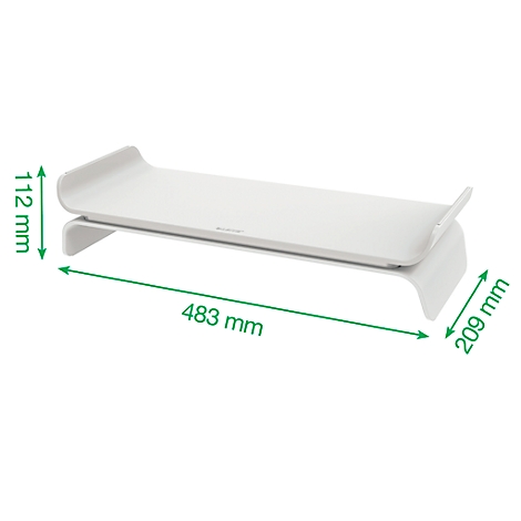 Table à langer blanche, vue d'en haut. Dimensions en mm : 483 x 209 x 112.