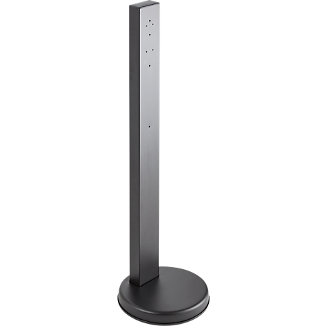 Un grand support noir avec une colonne rectangulaire et une base ronde. La colonne comporte de petits trous ronds.