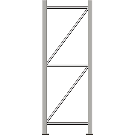 Gray metal frame with vertical supports, diagonal braces, and horizontal crossbars.