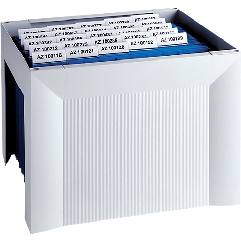 White card index with labeled index cards.