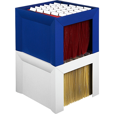 View of a file folder, divided into blue and white areas, with red and yellow documents.