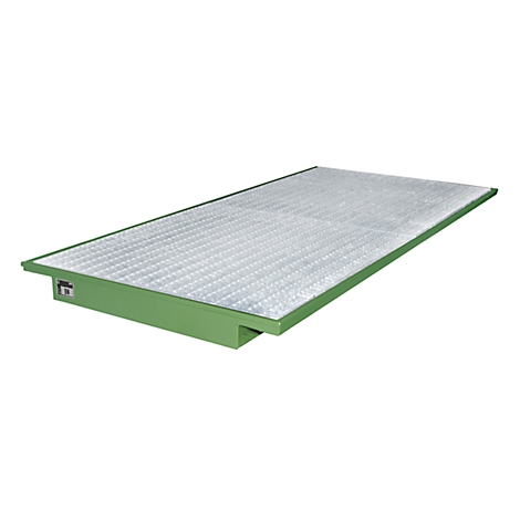 A rectangular, green scale with a silver, textured surface.