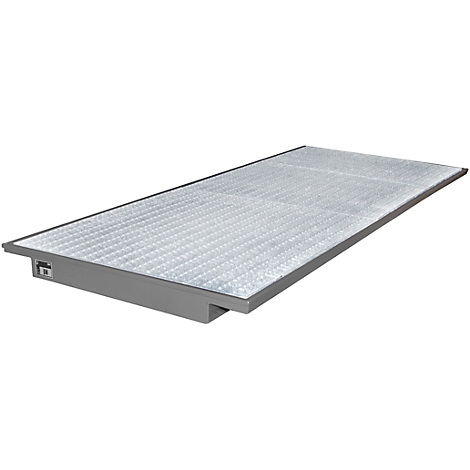 Gray metal plate with textured surface, slightly raised. The plate is rectangular.