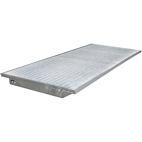 A rectangular, metallic grating against a white background.
