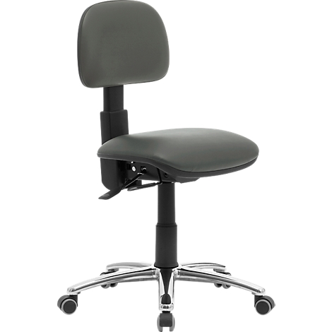 An office chair with a gray seat and backrest, black frame and chrome foot cross. The chair stands against a white background.