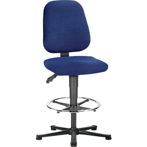 Blue adjustable office chair, with footrest.