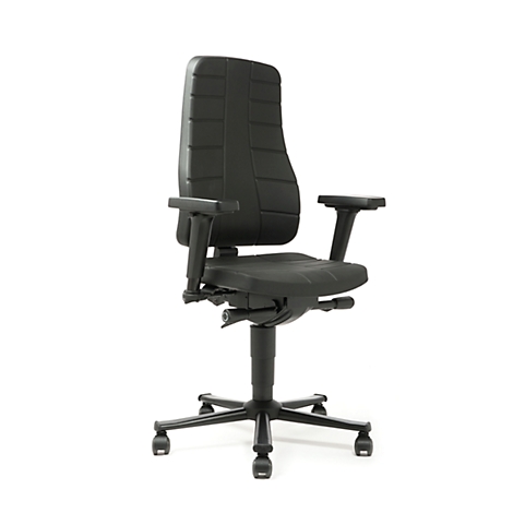 Black office chair with high back and armrests, on a white background.