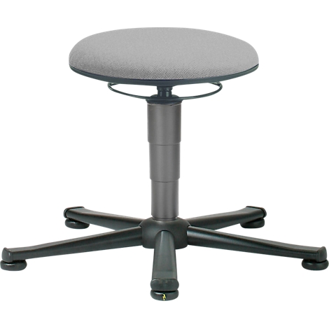 An adjustable grey stool with a 5-arm black base.