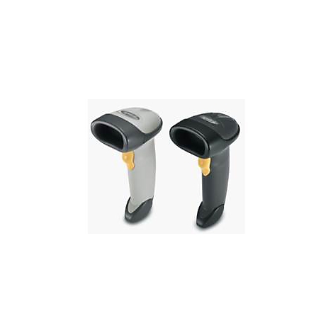 Deux scanners de codes-barres : gris et noir, boutons d'accent jaunes.