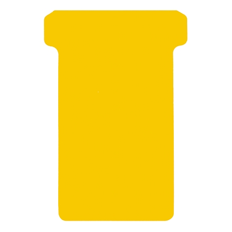 Yellow, rectangular tag with rounded corners and a recess at the top.