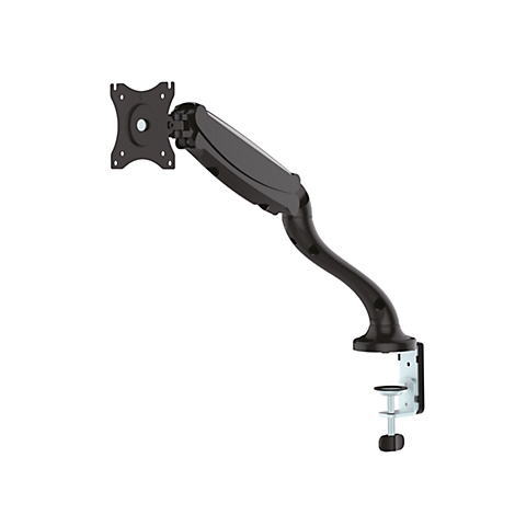Black monitor arm against a white background. It has a desk clamp, a hinge system, and a bracket for the monitor.