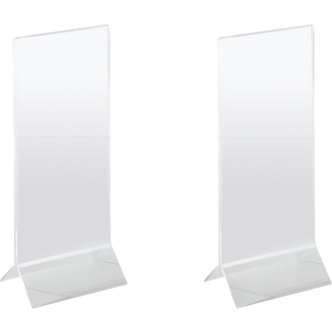 Two transparent acrylic table stands on a white background.
