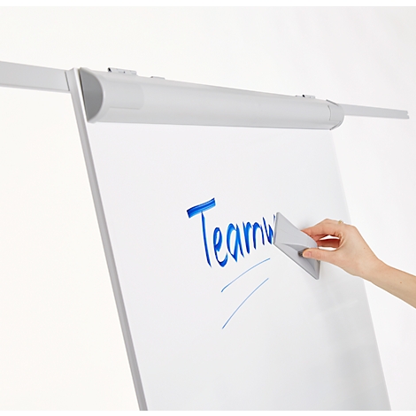 Un tableau blanc avec le mot travail d'équipe effacé avec une éponge.
