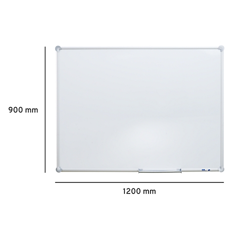 Tableau blanc avec un cadre argenté. Dimensions : 900 mm x 1200 mm.