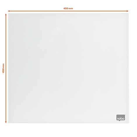 Tableau blanc carré avec dimensions 450 mm, logo 'nobo' en bas à droite.