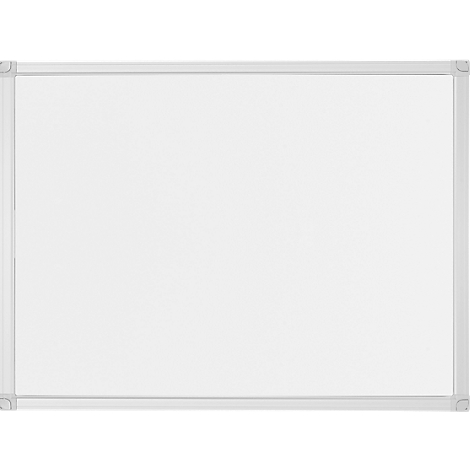 Tableau blanc rectangulaire avec un cadre argenté.