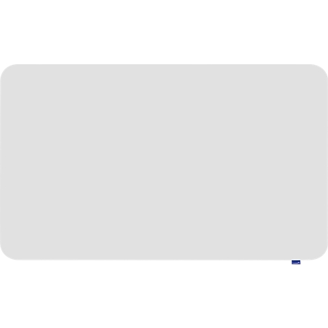 Tableau blanc rectangulaire gris avec des coins arrondis. Il y a une petite bande bleue en bas.