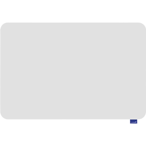Rectangle gris clair avec coins arrondis et un élément d'angle bleu.