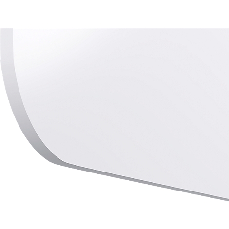 Détail d'un objet blanc arrondi, avec un bord gris sur fond blanc.