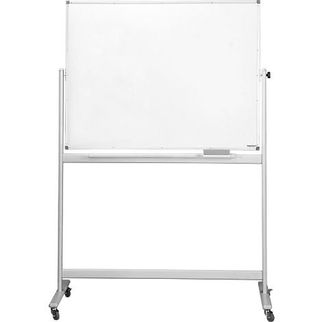 Tableau blanc roulant. Avec étagère, éponge et cadre métallique.