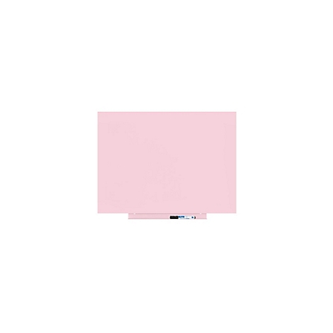 Tableau d'affichage rose clair avec porte-stylos, stylos et smartphone. En dessous, un stylo vert.