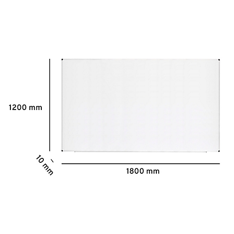 Tableau blanc rectangulaire avec dimensions : 1800 mm x 1200 mm x 10 mm.