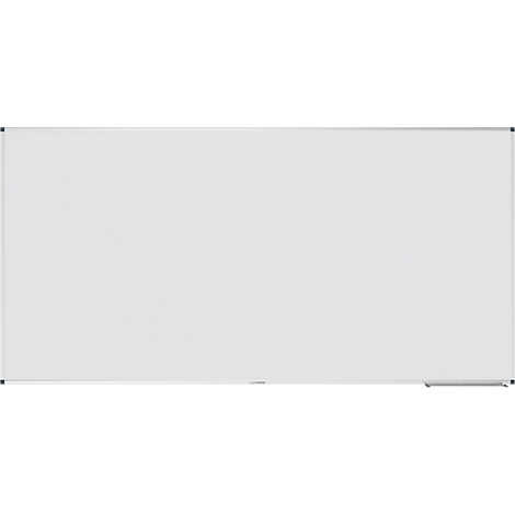 Tableau blanc rectangulaire avec un cadre fin et des joints d'angle.