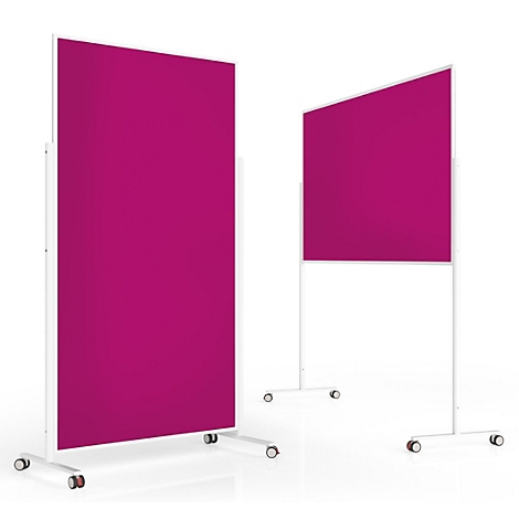 Deux panneaux d'affichage mobiles magenta avec cadre blanc sur fond blanc.