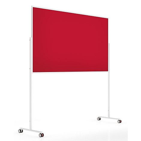 Tableau d'affichage rectangulaire rouge sur un support blanc mobile, sur fond blanc.