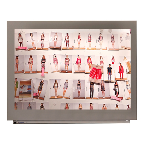 Des modèles de mode présentés sur un tableau. Plusieurs mannequins en différentes tenues.
