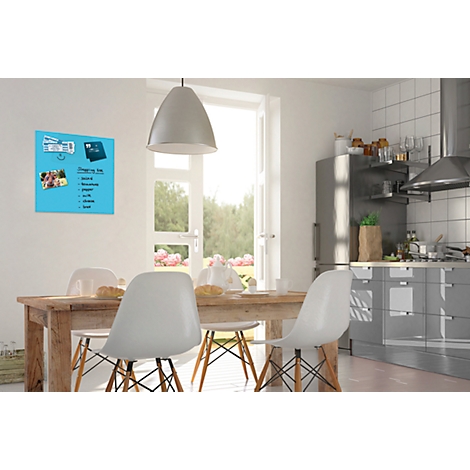 Tableau magnétique en verre Be!Board, magnétique, avec aimants, l. 450 x H 450 mm, bleu