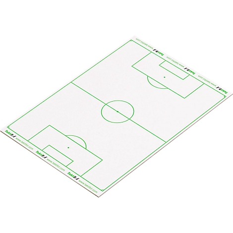 Tableau tactique de football avec terrain et lignes verts sur fond blanc.