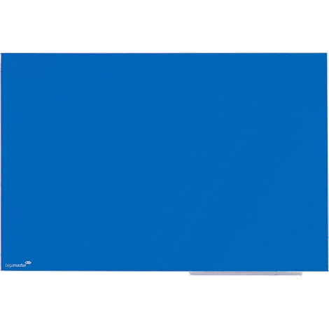 Una superficie de pizarra azul y rectangular. Un logotipo está en la esquina inferior izquierda. Una barra blanca corre a lo largo de la parte inferior.