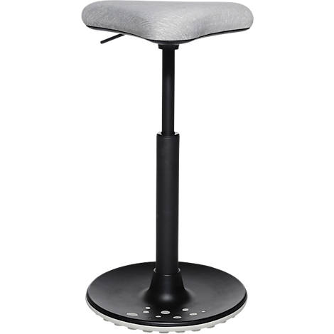 Tabouret noir réglable en hauteur avec assise grise et base ronde.