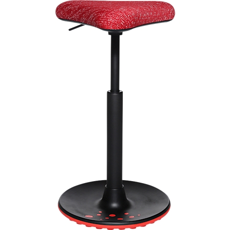 Un tabouret ergonomique avec une assise rouge à motifs, une colonne noire et une base ronde.