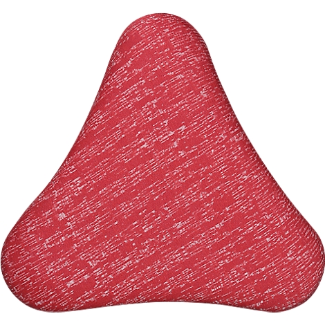Selle de vélo rouge triangulaire avec grain blanc.