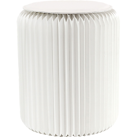 Tabouret blanc, cylindrique, avec une surface cannelée et une assise ronde.