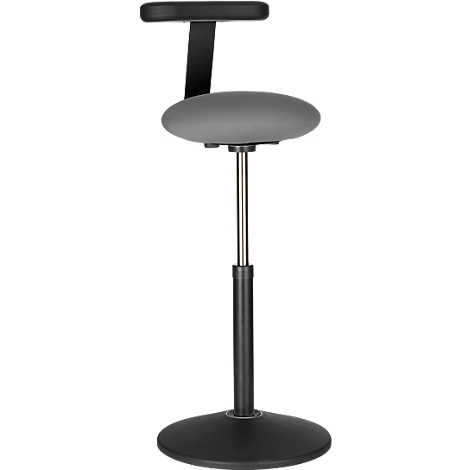 Un tabouret debout ergonomique gris avec un cadre noir.
