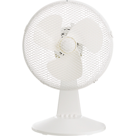 Witte bureaulamp met drie bladen achter een metalen rooster.