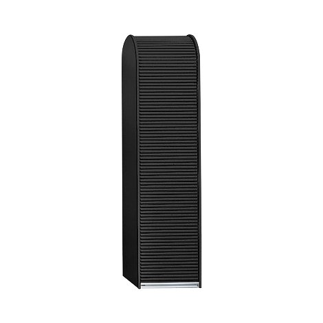 A black cabinet with a ribbed surface.