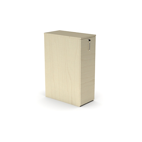 Upright wooden cabinet with handle.